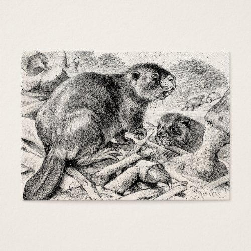 Vintage Beaver Illustration Retro Beavers and Dam Business Card