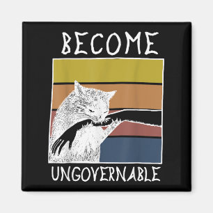 Vintage Become Ungovernable Black Cat Biting Hand Magnet