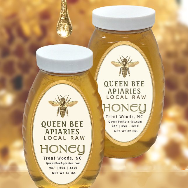 Vintage Bee 16 or 32oz  Queenline Gold Honey Jar Oval Sticker (Creator Uploaded)