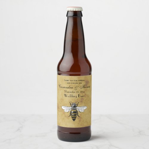 Vintage Bee 2 Distressed Antique Background Beer Bottle Label