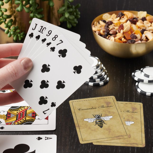 Vintage Bee #2 Distressed Antique Background Poker Cards (In Situ)