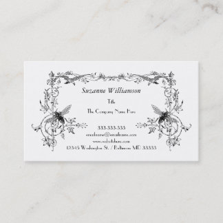 Vintage Bee and Bird Elegant Floral Scroll Custom Business Card