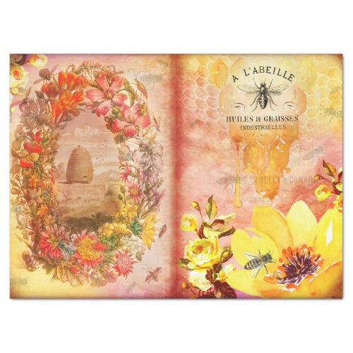 Vintage Bee and Flower Wreath Ephemera Tissue Paper