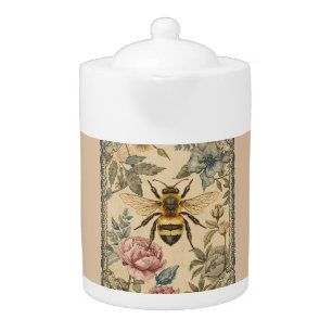 Vintage, Bee and Flowers Garden, Honey Bee , Queen Teapot