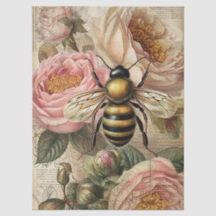 Vintage Bee and Pink Roses Decoupage Tissue Paper