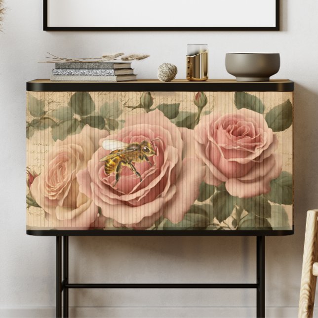 Vintage  Bee and Pink Roses Decoupage Tissue Paper (Creator Uploaded)