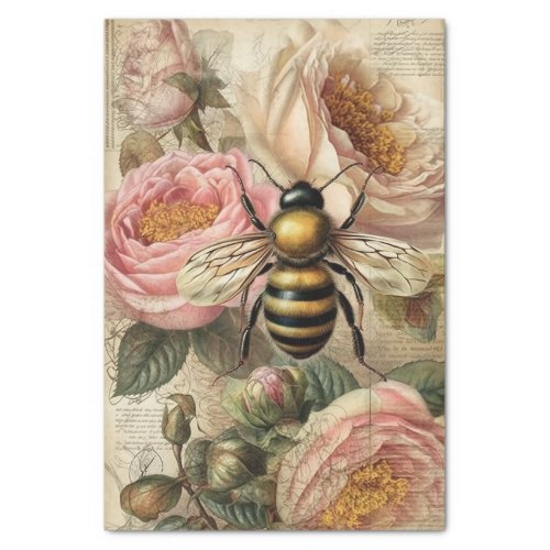 Vintage Bee and Pink Roses Decoupage Tissue Paper