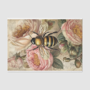 Vintage Bee and Pink Roses Decoupage Tissue Paper