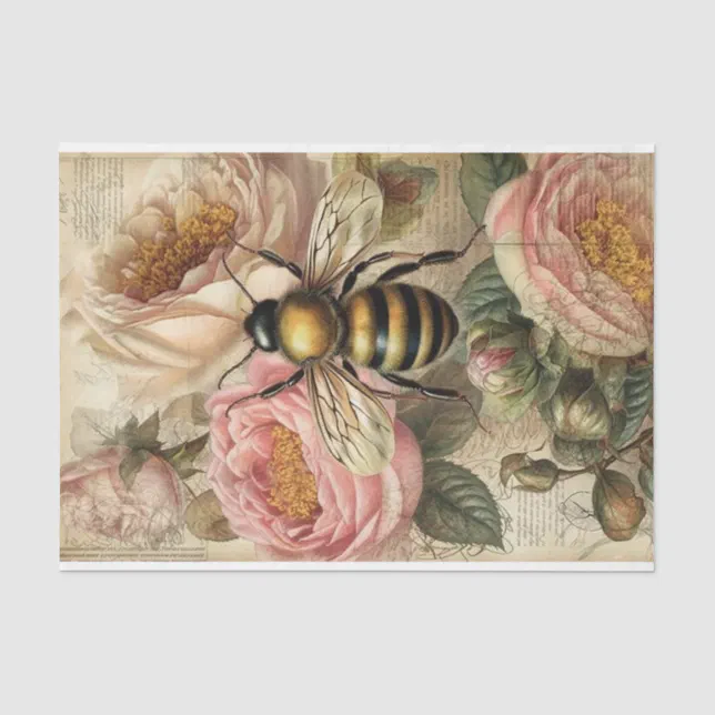 Vintage Bee and Pink Roses Decoupage Tissue Paper | Zazzle