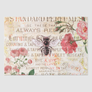 Vintage Bee and Roses Decoupage Tissue Paper