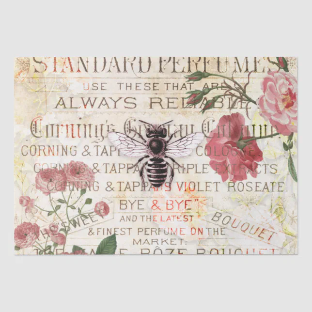 Vintage Bee and Roses Decoupage Tissue Paper | Zazzle