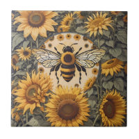 Vintage Bee and Sunflowers