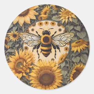 Vintage Bee and Sunflowers  Classic Round Sticker