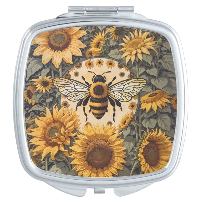 Vintage Bee and Sunflowers  Compact Mirror (Front)