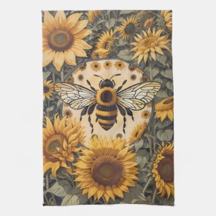 Vintage Bee and Sunflowers Kitchen Towel