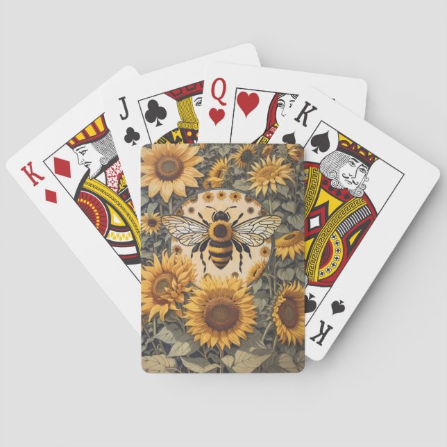 Vintage Bee and Sunflowers  Poker Cards (Back)