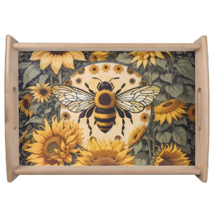 Vintage Bee and Sunflowers Serving Tray