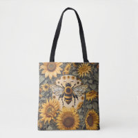 Vintage Bee and Sunflowers 