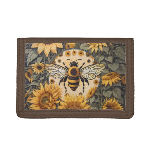 Vintage Bee and Sunflowers  Tri-fold Wallet
