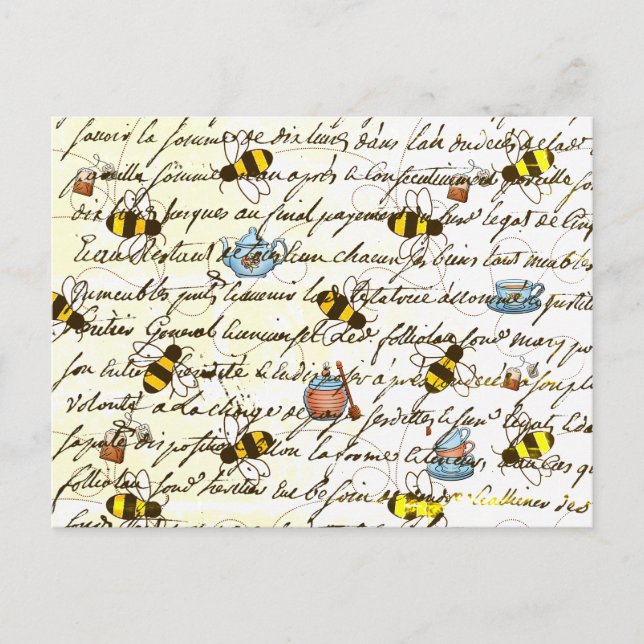 Vintage Bee and Tea Decoupage  Postcard (Front)