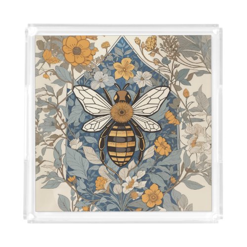 Vintage Bee and Wild Flowers Acrylic Tray