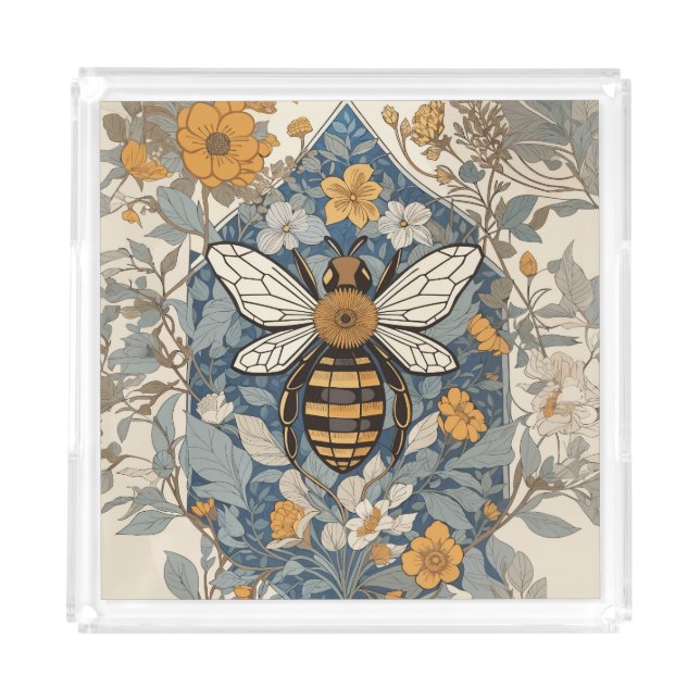 Vintage Bee and Wild Flowers Acrylic Tray (Front)