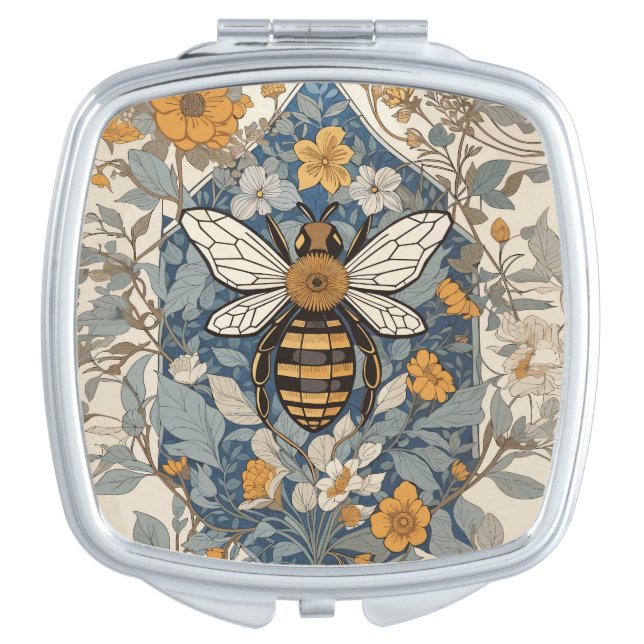 Vintage Bee and Wild Flowers Compact Mirror (Front)