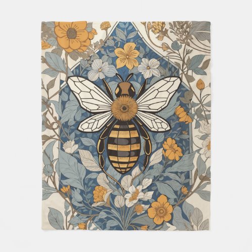 Vintage Bee and Wild Flowers Fleece Blanket