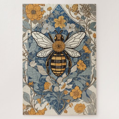 Vintage Bee and Wild Flowers Jigsaw Puzzle