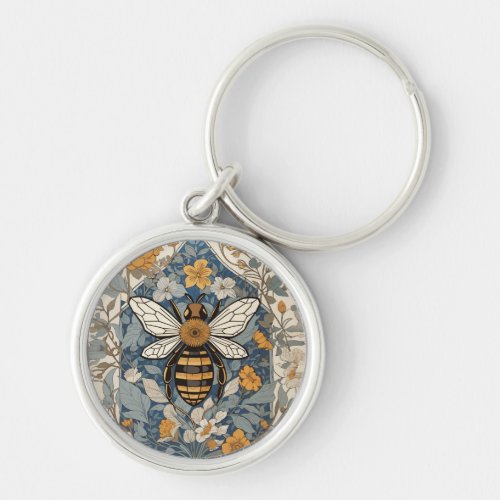 Vintage Bee and Wild Flowers Keychain