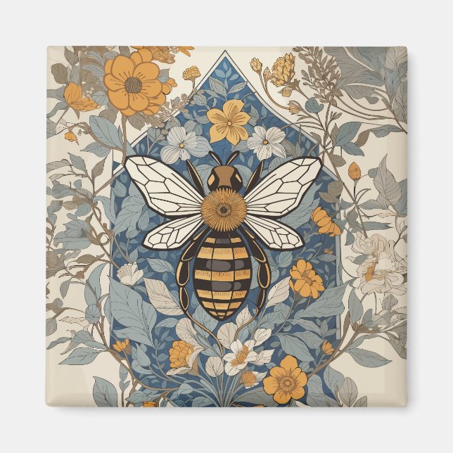 Vintage Bee and Wild Flowers Magnet (Front)