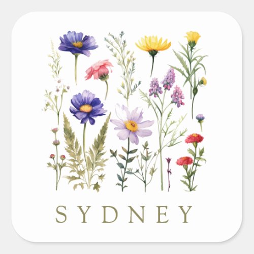 Vintage Bee and Wild Flowers modern  Square Sticker