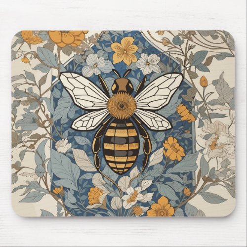 Vintage Bee and Wild Flowers Mouse Pad