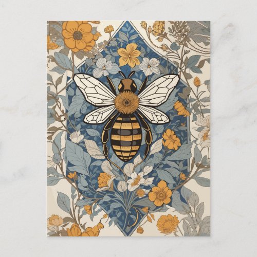 Vintage Bee and Wild Flowers Postcard