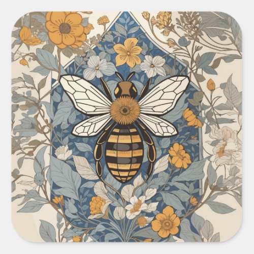 Vintage Bee and Wild Flowers Square Sticker