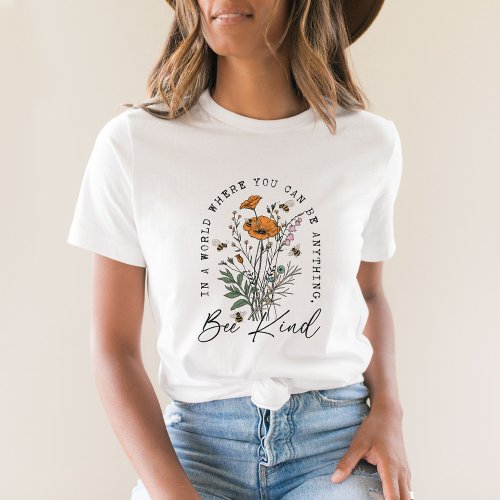 Vintage Bee and Wild Flowers  T_Shirt