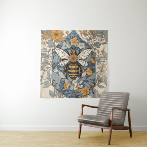 Vintage Bee and Wild Flowers Tapestry