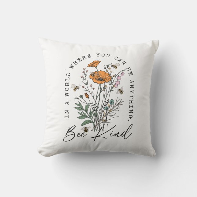 Vintage Bee and Wild Flowers  Throw Pillow (Front)