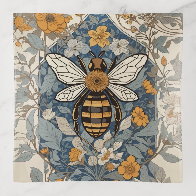 Vintage Bee and Wild Flowers Trinket Tray (Front)