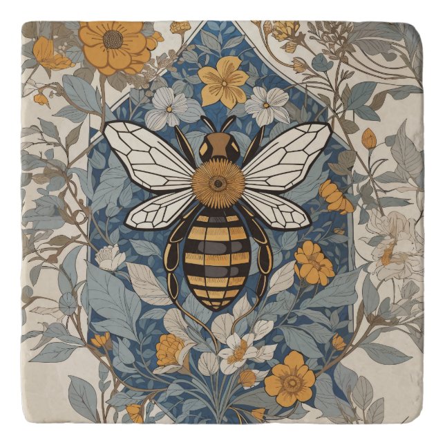 Vintage Bee and Wild Flowers Trivet (Front)