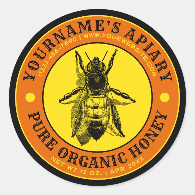 Vintage Bee Apiary Honey Label Template (Front)