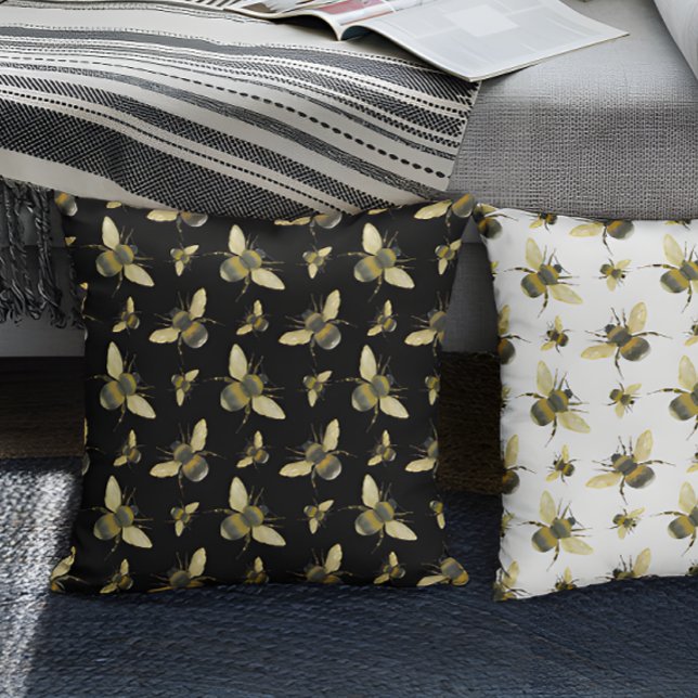 Vintage Bee Black Throw Pillow (Creator Uploaded)