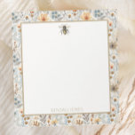 Vintage Bee Blue Wildflower Custom Notepad<br><div class="desc">With a beautiful vintage watercolor bee graphic and wildflower pattern these custom notepads make cute gifts for her! Add a name using the personalization feature.</div>