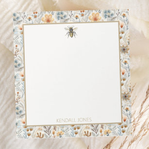 Vintage Bee Blue Wildflower Custom Notepad