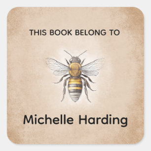 Vintage Bee Bookplate   “This Book Belongs To” Per