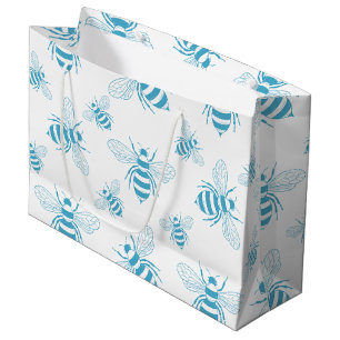 Vintage Bee Botanical Blue (1) Large Gift Bag