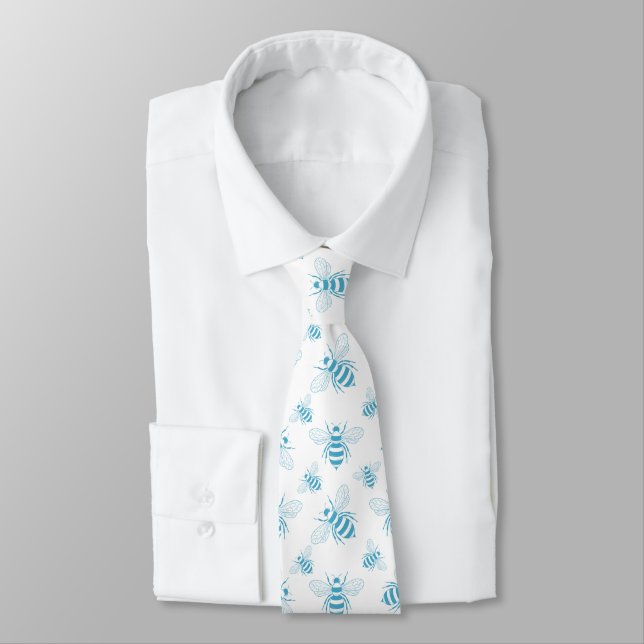 Vintage Bee Botanical Blue (1) Neck Tie (Tied)