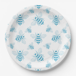 Vintage Bee Botanical Blue (1) Paper Plates