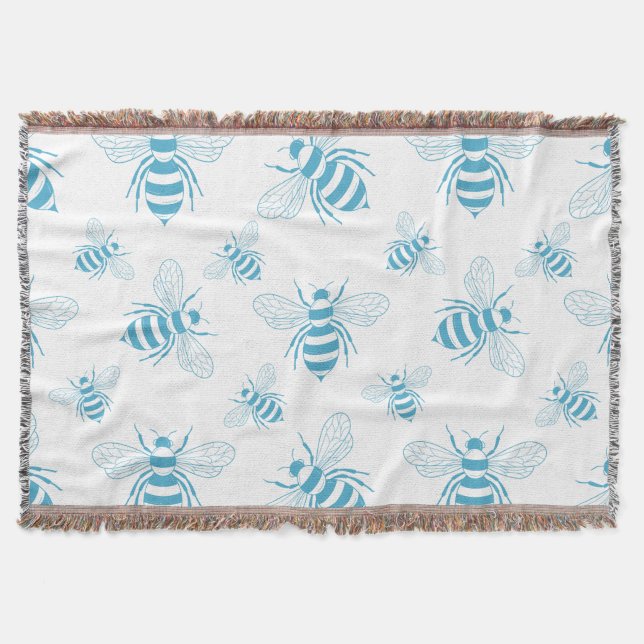 Vintage Bee Botanical Blue (1) Throw Blanket (Front)