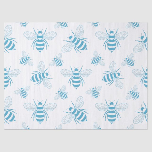 Vintage Bee Botanical Blue (1) Tissue Paper (Front)